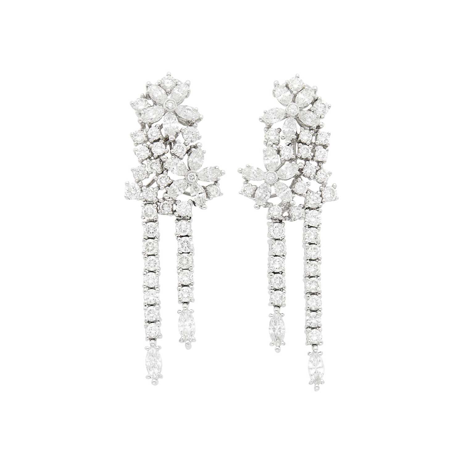 Lot 150 - Pair of White Gold and Diamond Fringe Earrings