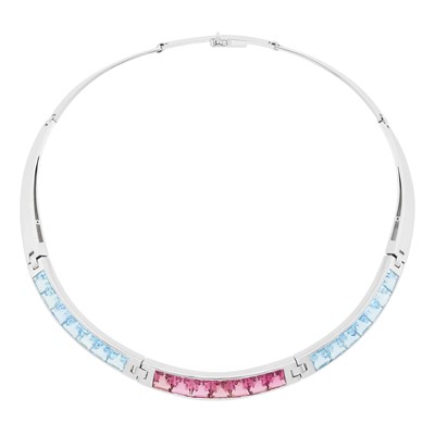 Lot 68 - Carlo Weingrill White Gold, Pink Tourmaline and Aquamarine Necklace