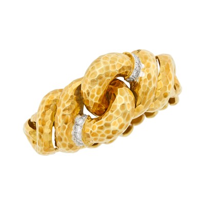 Lot 104 - Hammered Gold and Diamond Bracelet