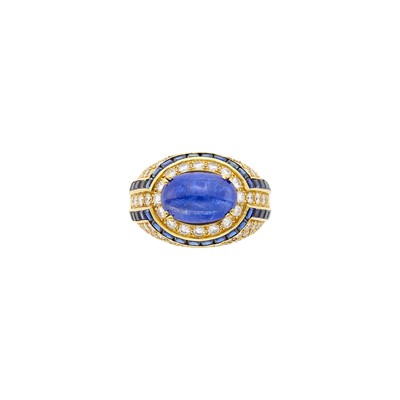 Lot 44 - Boucheron Gold, Cabochon Sapphire, Diamond and Sapphire Ring, France