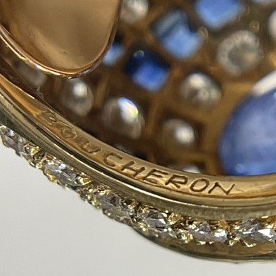 Lot 44 - Boucheron Gold, Cabochon Sapphire, Diamond and Sapphire Ring, France