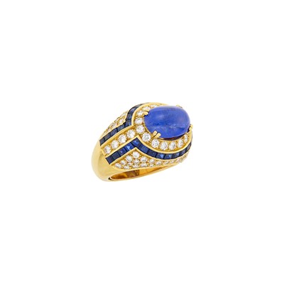 Lot 44 - Boucheron Gold, Cabochon Sapphire, Diamond and Sapphire Ring, France