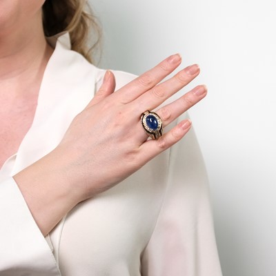 Lot 44 - Boucheron Gold, Cabochon Sapphire, Diamond and Sapphire Ring, France