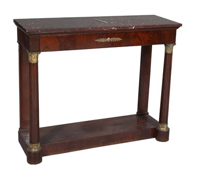 Lot 388 - Empire Style Gilt-Metal Mounted Mahogany Rouge Griotte Marble Top Pier Table