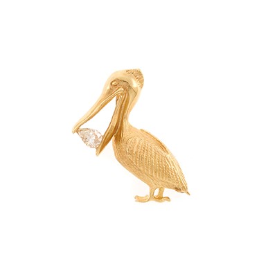 Lot 1186 - Gold and Diamond Pelican Pendant-Pin