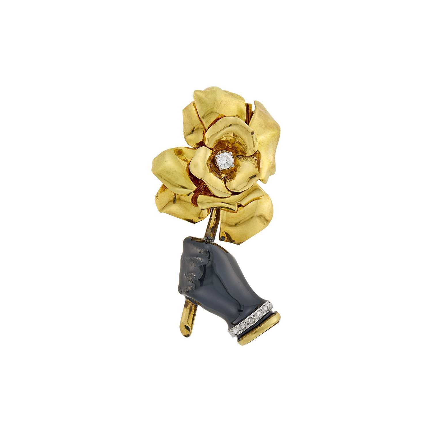 Lot 84 - Cartier Paris Gold, Platinum, Steel, Black Enamel and Diamond Clip