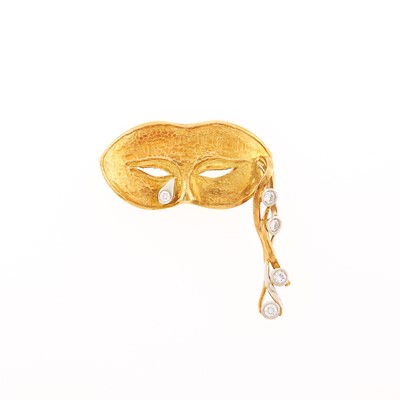 Lot 1131 - Robert Hallett Gold, Platinum and Diamond Mask Pin