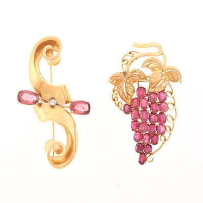 Lot 2105 - Two Gold, Garnet, Ruby and Diamond Brooches