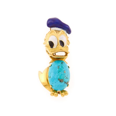 Lot 42 - Gold, Turquoise and Enamel 'Donald Duck' Brooch