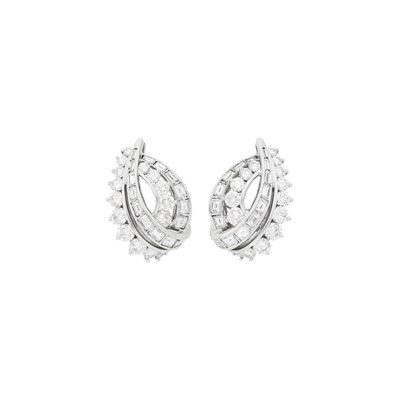 Lot 148 - Pair of White Gold and Diamond Earrings