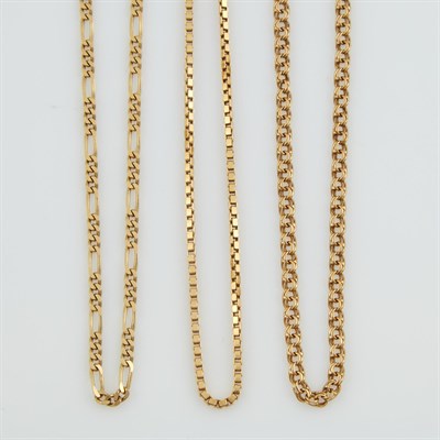 Lot 119 - Three Gold Neck Chains, 18K 19 dwt. with 14K...