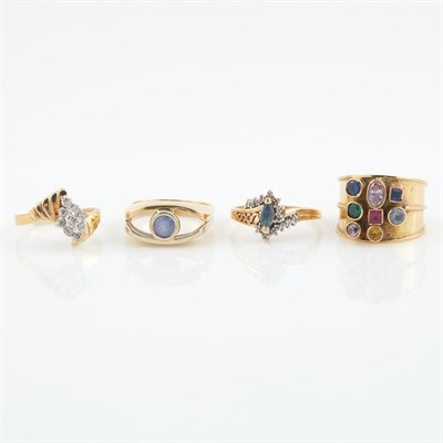 Lot 120 - Two Diamond and Stone Rings and Two Gold and...