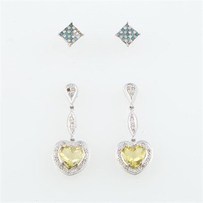 Lot 161 - Four Diamond and Stone Earrings, 18K 6 dwt....