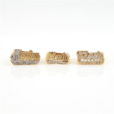 Lot 231 - Two Diamond Name Rings and Gold Name Ring, 14K...