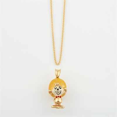 Lot 284 - Gold and Enamel Pendant and Neck Chain, 18K 11...