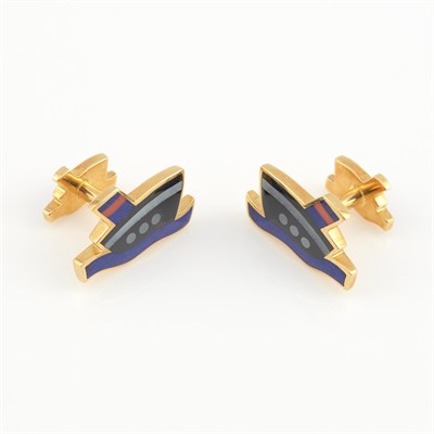 Lot 285 - Two Gold and Stone Cuff Links, 18K 7 dwt. all,...