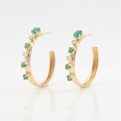 Lot 396 - Two Diamond and Stone Earrings, 4 diamonds...
