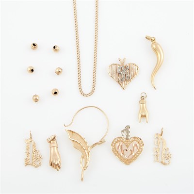 Lot 456 - Gold Neck Chain, Charm Holder and Seven Charms,...