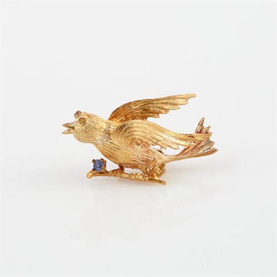 Lot 502 - Gold and Stone Bird Pin, 14K 2 dwt. all, stone...
