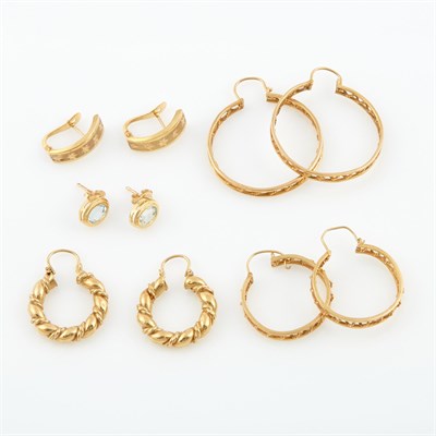Lot 505 - Ten Gold and Stone Earrings, 18K 13 dwt. all