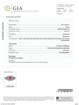 Lot 2060 - Platinum, Padparadscha Sapphire and Diamond Ring