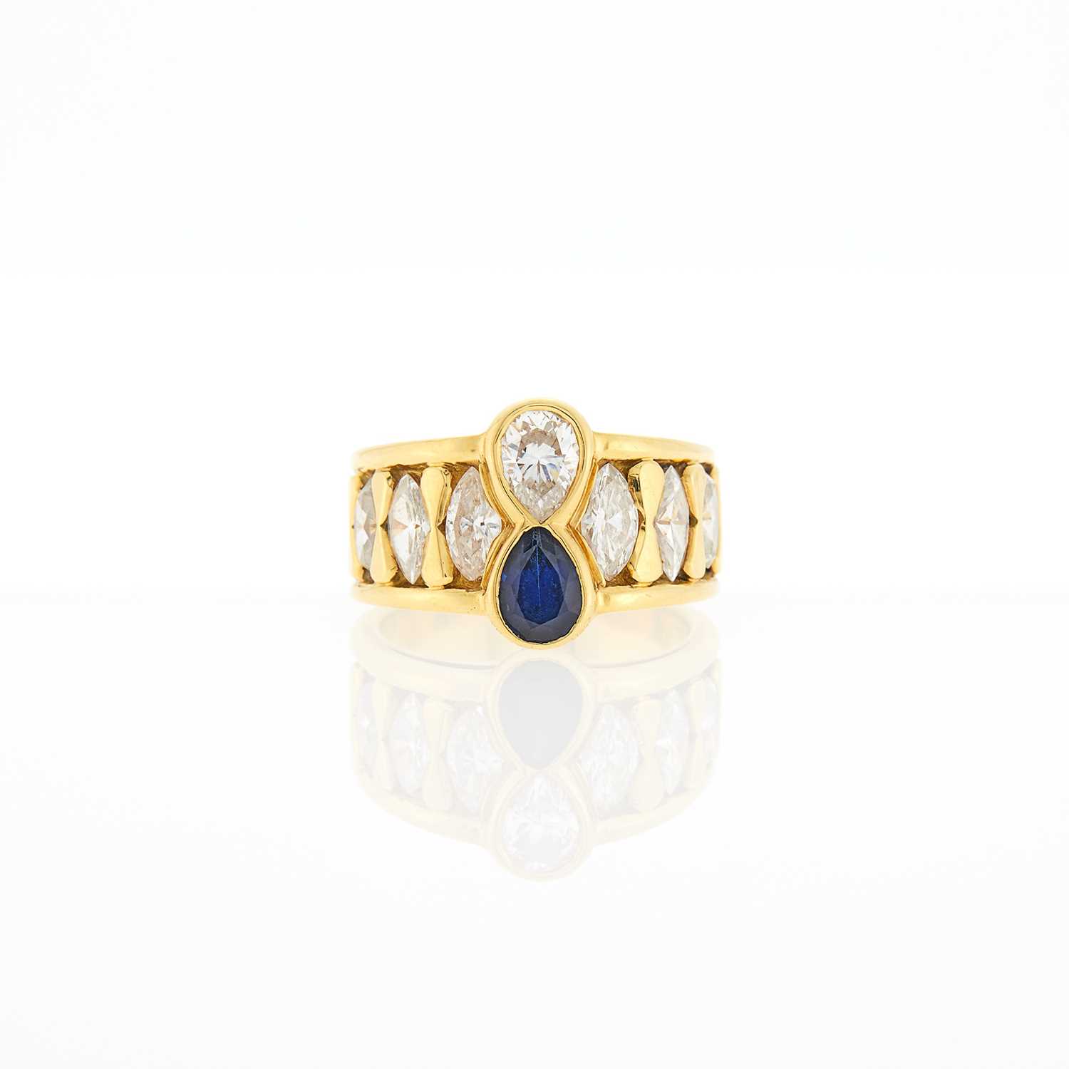 Lot 1042 - Wide Gold, Sapphire and Diamond Ring, France