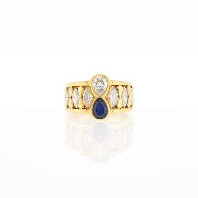 Lot 1042 - Wide Gold, Sapphire and Diamond Ring, France