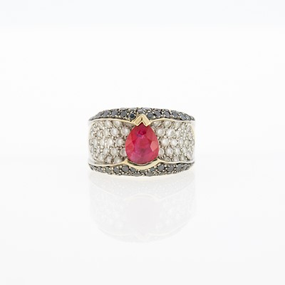 Lot 1234 - White Gold, Ruby, Colored Diamond and Diamond Ring
