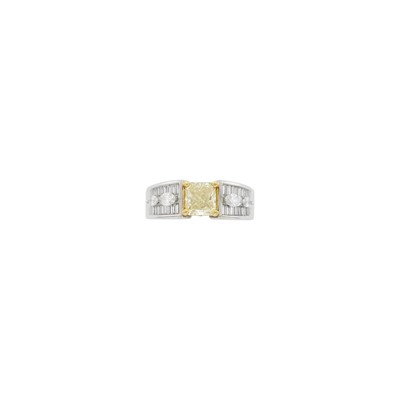 Lot 90 - Two-Color Gold, Fancy Yellow Diamond and Diamond Ring