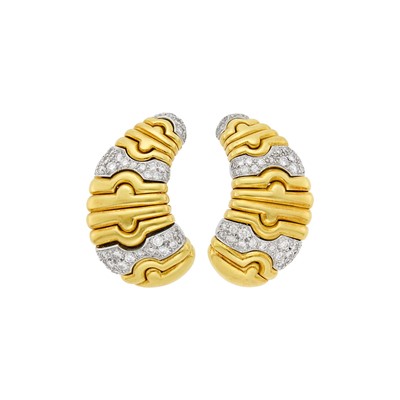 Lot 1022 - Pair of Gold, Platinum and Diamond Earclips