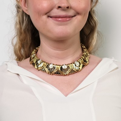 Lot 38 - Two-Color Gold and Diamond Necklace