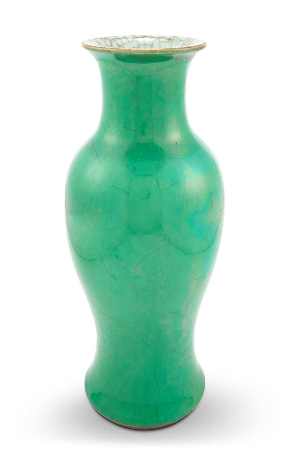 Lot 357 - A Chinese Apple Green Glazed Baluster Vase