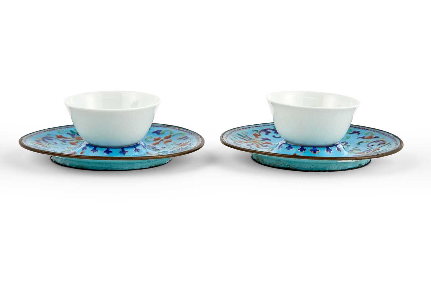 Lot 234 - A Pair of Chinese Enamel Cup Stands and Porcelain Cups