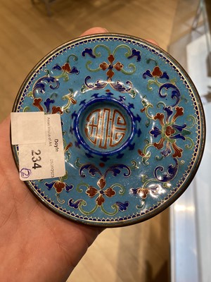 Lot 234 - A Pair of Chinese Enamel Cup Stands and Porcelain Cups