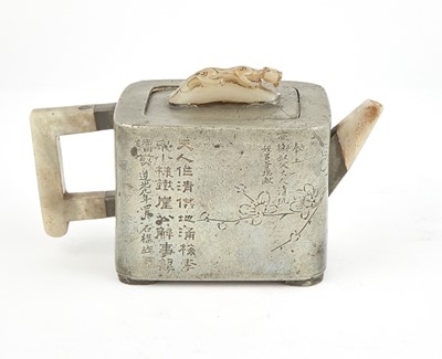 Lot 96 - A Chinese Jade Mounted Pewter Teapot