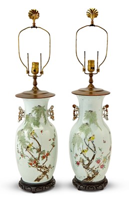 Lot 104 - Pair of Chinese Porcelain Lamps Depicting Birds