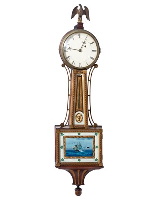 Lot 663 - Federal Mahogany, Giltwood and Eglomise Banjo Patent Timepiece