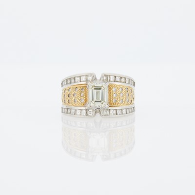 Lot 1256 - Platinum, Gold, Light Yellow Diamond and Diamond Ring