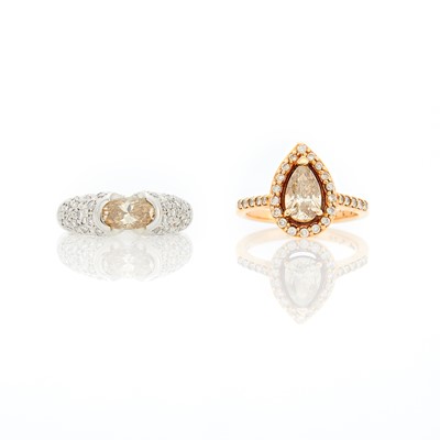 Lot 2182 - Platinum, Colored Diamond and Diamond Ring and Rose Gold, Colored Diamond and Diamond Ring