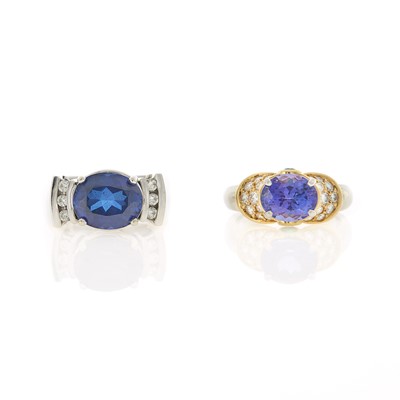 Lot 2052 - White Gold, Treated Sapphire and Diamond Ring and Tanzanite and Diamond Ring