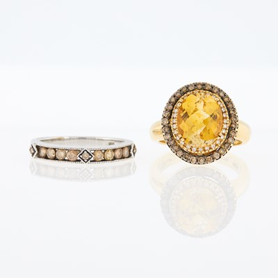 Lot 1223 - LeVain Tricolor Gold, Citrine, Colored Diamond and Diamond Ring and White Gold and Colored Diamond Band Ring