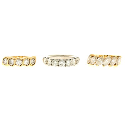 Lot 2011 - Two Gold and Diamond Rings and White Gold and Diamond Ring