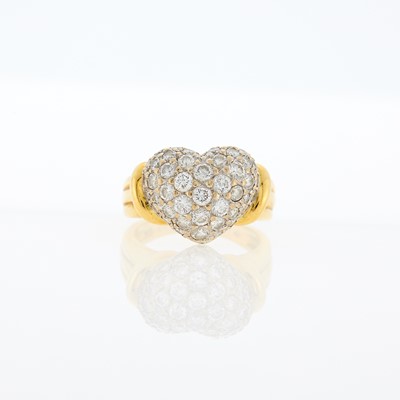 Lot 1049 - Two-Color Gold and Diamond Puffed Heart Ring