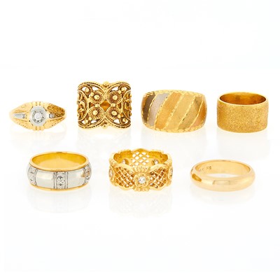 Lot 2166 - Seven Tricolor Gold and Diamond Rings