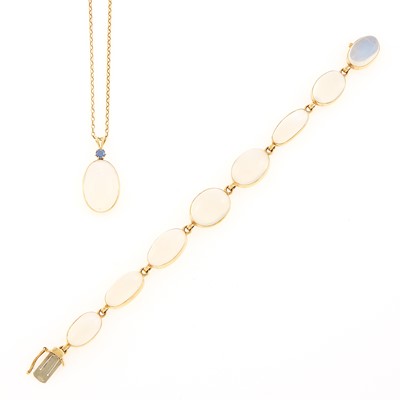Lot 1040 - Gold, Moonstone and Sapphire Bracelet and Pendant-Necklace