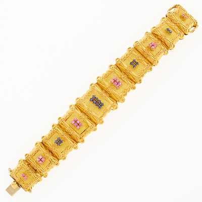 Lot 1139 - Gold, Sapphire and Ruby Link Bracelet