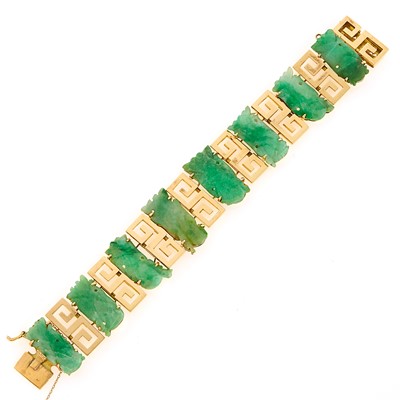 Lot 1057 - Gold and Jade Bracelet
