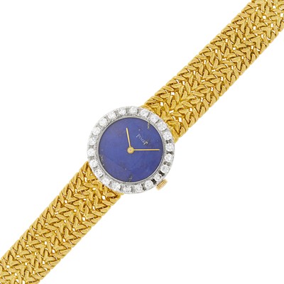 Lot 6 - Piaget Two-Color Gold, Lapis and Diamond Wristwatch