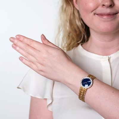 Lot 6 - Piaget Two-Color Gold, Lapis and Diamond Wristwatch