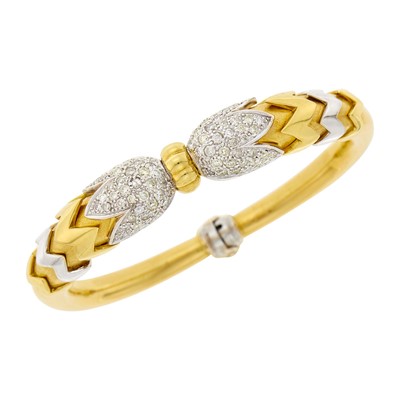 Lot 40 - Two-Color Gold and Diamond Bangle Bracelet